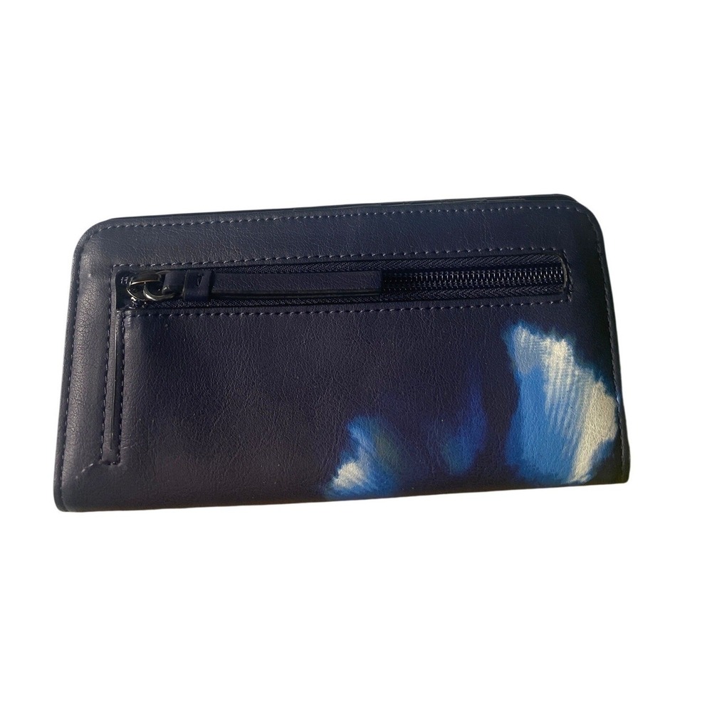 The Sak Blue Floral Print Zip Around Wallet Womens Faux Leather Checkbook